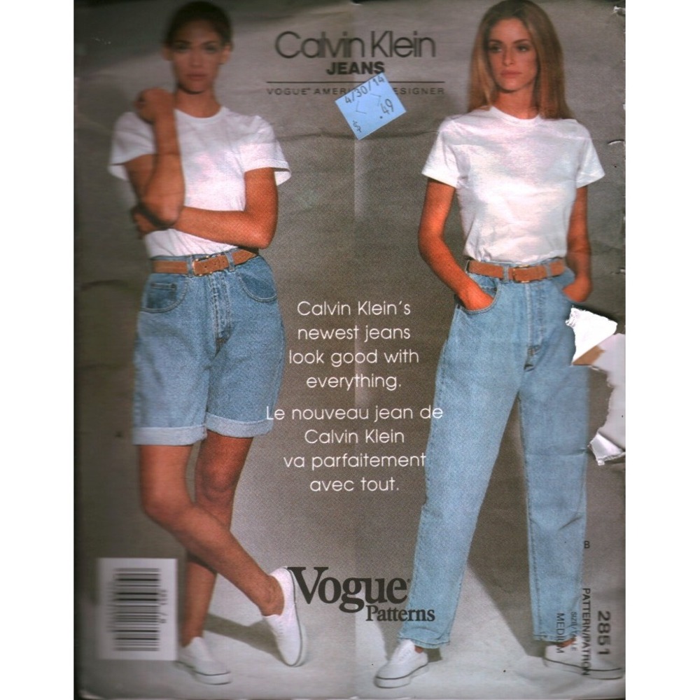 Vogue 2851 Calvin Klein Jeans Shorts Sewing Pattern Misses Medium 90s Vintage